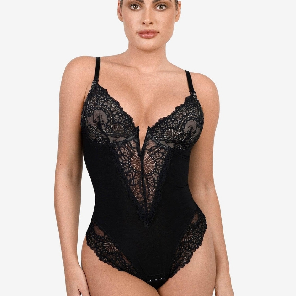 NWT Popilush Lace Shapewear Bodysuit Women V Neck Tummy Control Backless Tank